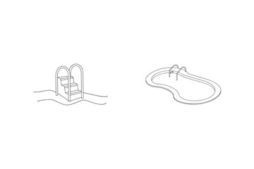 Outline Illustration Showing Swimming Pool And Ladder For Design Projects