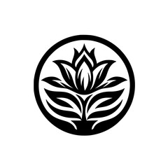 Elegant Lotus Flower Logo, Black & White Vector Illustration