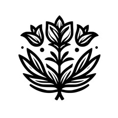 Floral Emblem: Black & White Botanical Icon, Minimalist Design