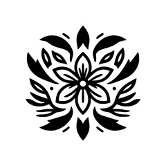 Black & White Floral Mandala Design, Minimalist, Nature, Vector
