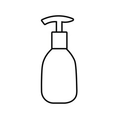 Soap dispenser line icon, cosmetic bottle outline vector illustration, hand soap lotion or shampoo bottle, hand pump bottle isolated on white background