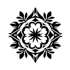 Black Floral Mandala Design on White Background