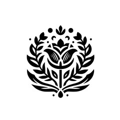 Elegant Floral Emblem: Black & White Botanical Design