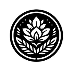 Black and White Lotus Floral Emblem, Minimalist Design
