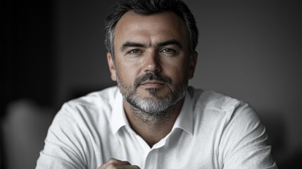 Obraz premium A man with a beard and a white shirt