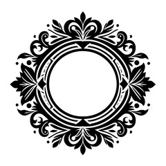 Elegant Floral Circle Ornament in Black and White, Decorative Design