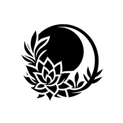 Geometric Lotus Moon Logo - Minimalist Black & White Design