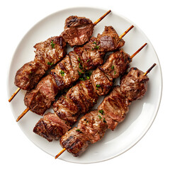 Delicious Grilled Beef Skewers Recipe: BBQ Food Photography on white background