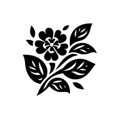 Black Flower & Leaves Vector Design, Floral Silhouette, Minimalist Style