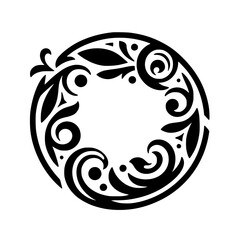 Elegant Black and White Floral Wreath Design on White Background