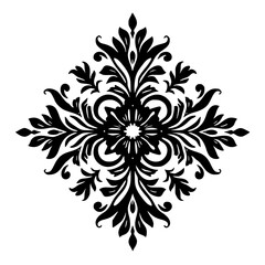 Fototapeta premium Elegant Black Floral Damask Ornament on White, Vector Graphic