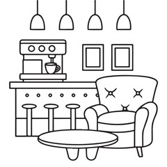 Cozy space coloring pages, bold and easy coloring pages, space coloring page, line art, victor illustration, black & white design, bold & easy coloring book, background