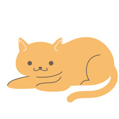 Adorable orange cartoon cat stretching playfully with happy face in flat vector style.