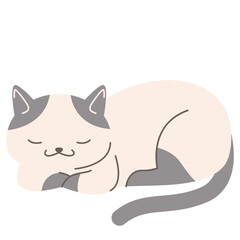 Adorable sleeping cat cartoon in soft colors, minimal style, peaceful and relaxing illustration.