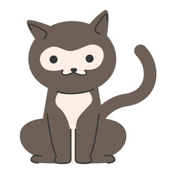 Funny gray cartoon cat in thinking pose with paw on mouth, adorable flat vector illustration.

