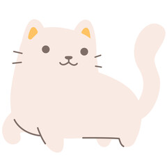 Adorable cream colored cartoon cat in simple flat style with curved tail and friendly expression.

