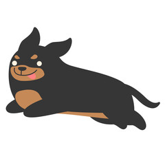 Cute cartoon black dog laying down with happy face. Funny and playful pet illustration.
