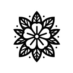 Black and White Floral Tattoo Design, Isolated on White