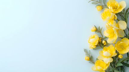 Obraz premium Yellow Roses on Light Blue Background