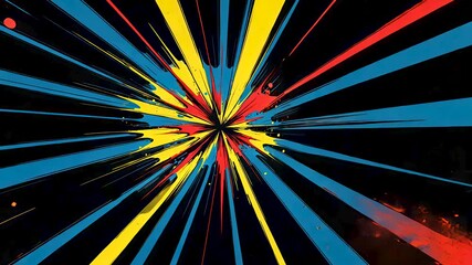 Colorful radial paint splash explosion with streaks over dark background animation - Powered by Adobe