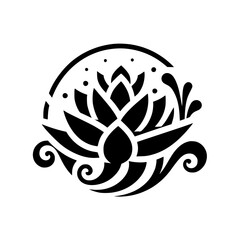 Elegant Black Lotus Symbol on White Background