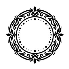 Elegant Black Floral Circle Frame, Decorative Border Element on White Background