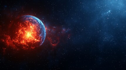 A red planet in the middle of a starry sky