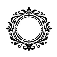 Elegant Black Floral Circular Frame on White Background