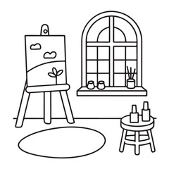 Cozy space coloring pages, bold and easy coloring pages, space coloring page, line art, victor illustration, black & white design, bold & easy coloring book, background