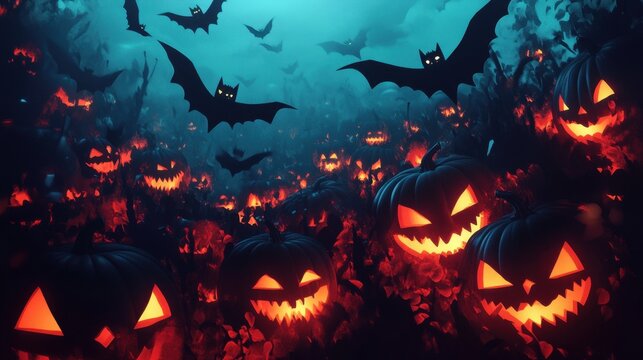 Set of Halloween pumpkins with different facial expressions. Concept of Halloween, holiday, and decoration.