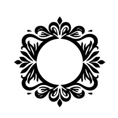 Elegant Black & White Ornamental Frame, Circle Center, Classic Design