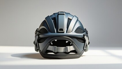 Fototapeta premium Futuristic Grey and Black Bicycle Helmet, Rear View