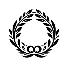 Elegant Black Laurel Wreath on White: Minimalist Emblem, Symbol, or Logo Design