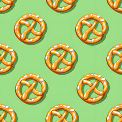 Pattern of Pretzel, green  background, cheerful and vibrant design