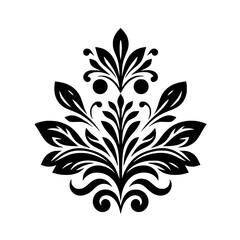 Elegant Black Floral Ornament on White Background, Decorative Design