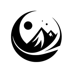 Mountain Silhouette in Celestial Circle: Minimalist Logo