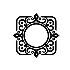 Ornate Black and White Round Frame Design, Elegant Vector Illustration