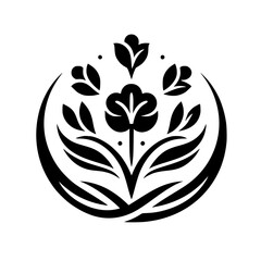 Black Floral Emblem: Minimalist Flower Arrangement on White