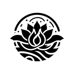 Black and White Lotus Logo Design, Minimalist Symbol