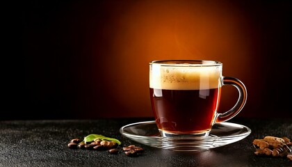 Cup of Irish coffee, warm drink, on a background with dramatic lighting.