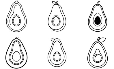 Avocado Vector Icons Set – Minimalist Fruit Outline and Color Illustrations