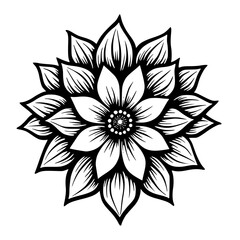 Elegant Floral Mandala: Black and White Flower Design