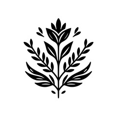 Minimalist Black Floral Ornament, Botanical Vector Illustration on White