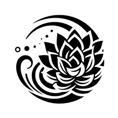 Elegant Black and White Floral Design: Lotus in a Circle