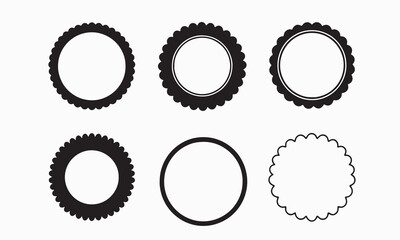 Scalloped Circle Frame Vector Set – Black and White Round Badge and Label Templates