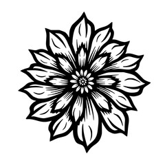 Black and White Floral Mandala: Intricate Line Art on White