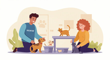 Volunteers Caring for Dogs and Cats at Animal Shelter