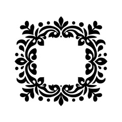 Elegant Black Floral Frame, Vector Design, Square Ornament