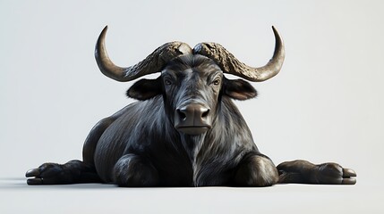 Naklejka premium Cape Buffalo Resting with White Background.