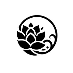 Elegant Black Lotus Logo Design in Circle, Minimalist, Floral Emblem